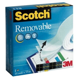 Klebefilm Scotch Removable M8111933, 19 mm x 33m, matt, 1 Rolle Klebefilm