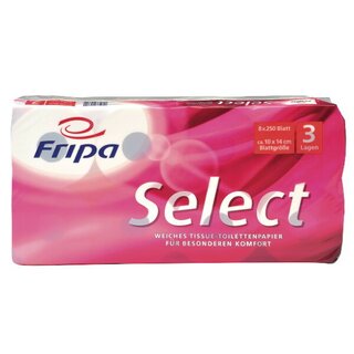 Toilettenpapier Fripa Select, 3-lagig, 250 Blatt, wei, 8 Stck