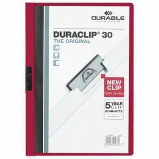 Klemmmappe Durable Duraclip 2200, A4, Fassungsvermgen: 30 Blatt, aubergine