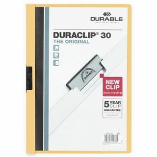 Klemmmappe Durable Duraclip 2200, A4, Fassungsvermögen: 30 Blatt, gelb