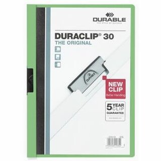 Klemmmappe Durable Duraclip 2200, A4, Fassungsvermögen: 30 Blatt, grün