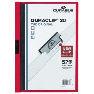 Klemmmappe Durable Duraclip 2200, A4, Fassungsvermgen: 30 Blatt, rot