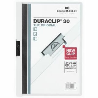 Klemmmappe Durable Duraclip 2200, A4, Fassungsvermögen: 30 Blatt, weiß