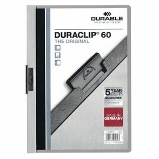 Klemmmappe Durable Duraclip 2209, A4, Fassungsvermögen: 60 Blatt, grau