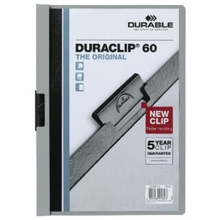 Klemmmappe Durable Duraclip 2209, A4, Fassungsvermgen: 60 Blatt, grau