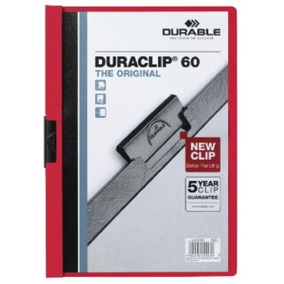 Klemmmappe Durable Duraclip 2209, A4, Fassungsvermgen: 60 Blatt, rot