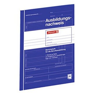 Ausbildungsnachweis, Heft, A4, Einband: blau, 28 Blatt