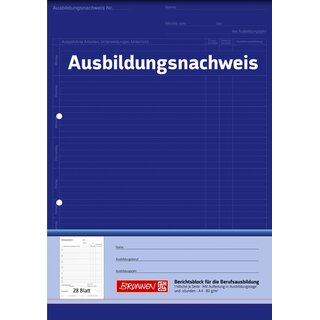 Ausbildungsnachweis, Block, 2fach Lochung, A4, Einband: blau, 28 Blatt