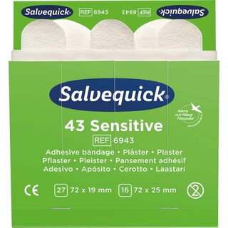 Pflasterstrips Salvequick 6943, sensitiv, Mae: 72x19 und 72x25mm, 43 Stck