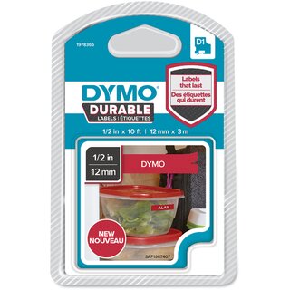 Schriftband Dymo D1 1978366, Breite: 12mm, weiß auf rot