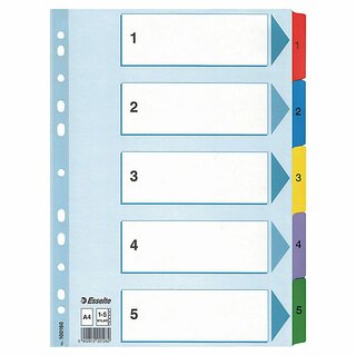 Register Esselte 100160, 1-5, A4, aus Karton, 5 Blatt, wei