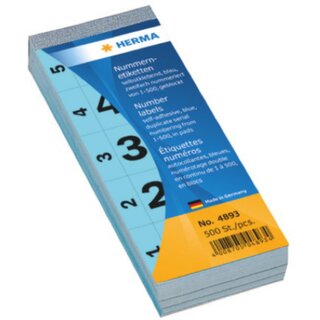 Nummernetikett, 1 - 500, im Block, sk, Papier, 56 x 28 mm, blau