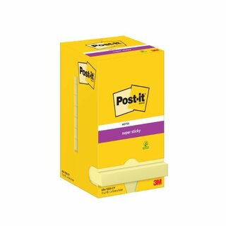 Haftnotizen Post-it Super Sticky 65412SY, 76 x 76 mm, 90 Blatt, gelb, 12 Blcke