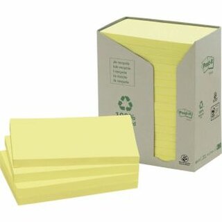 Haftnotizen Post-it Recycling 655-1T, 127 x 76 mm, 16 Blcke  100 Blatt, gelb