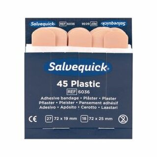 Pflasterstrips Salvequick 6036, wasserfest, Maße: 72x19 und 72x25mm, 45 Stück