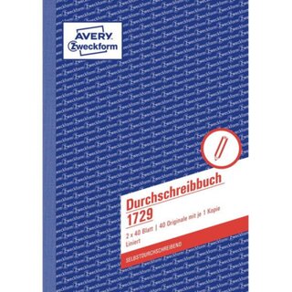 Durchschreibebuch, lin., A5h, 2fach, sd, wei, Einband: blau, 2x40Bl.