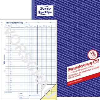 Kassenabrechnung Avery Zweckform 1757, mit MwSt Spalte, A4, 2x40 Bl, gelb, 5 St