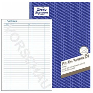 Postbuch, Eingang/Ausgang, A4h, wei, Einband: blau, 5 x 50 Blatt
