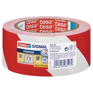 Klebeband Tesa 58131, Signalband, PVC, 50mm x 66m, rot/weiß