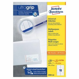 Etiketten Avery Zweckform 3484-200, 105x37mm (LxB), weiß,...