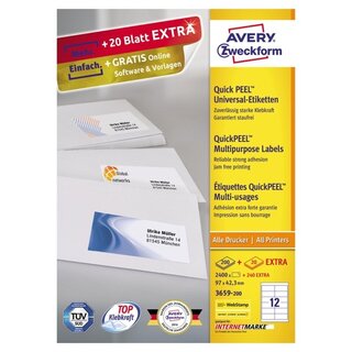 Etiketten Avery Zweckform 3659-200, 97x42,3mm (LxB),...