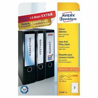 Ordner-Etiketten Avery Zweckform L4760-25, kurz/schmal, wei, 30 Blatt/210 Stck