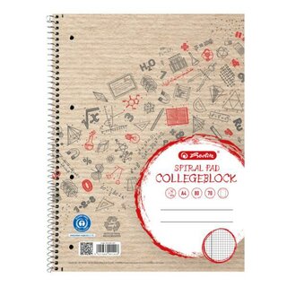 Collegeblock Herlitz 100050220, A4, kariert, 70g, 4-fach gelocht, RC, 80 Blatt