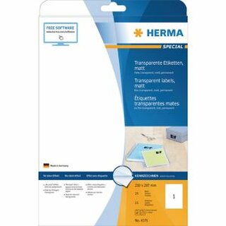 Folien-Etiketten Herma 4375, 210 x 297mm (LxB), transparent, stark haftend, 25St