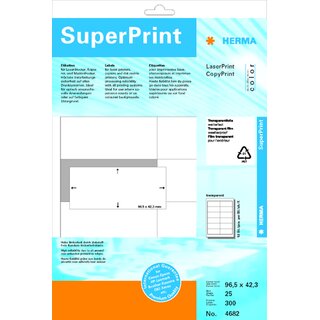 Etiketten Herma 4682, 96,5 x 42,3mm (LxB), transparent, 300 Stck