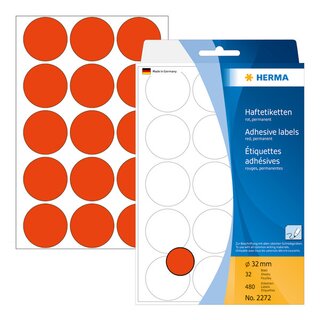 Markierungspunkte Herma 2272, D 32mm, rot, 480 Stück
