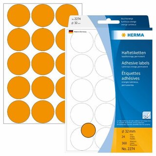 Markierungspunkte Herma 2274, D 32mm, leuchtorange, 360 Stck