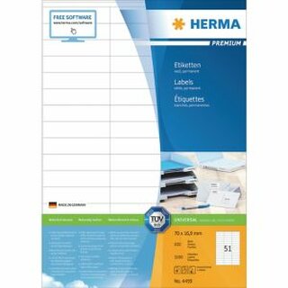 Etiketten Herma 4459 PREMIUM, 70 x 16,9mm (LxB), wei, 5100 Stck