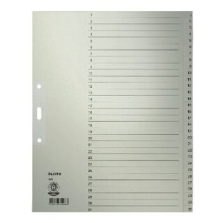 Register Leitz 1231, 1-31, A4, aus Papier, 31 Blatt, grau