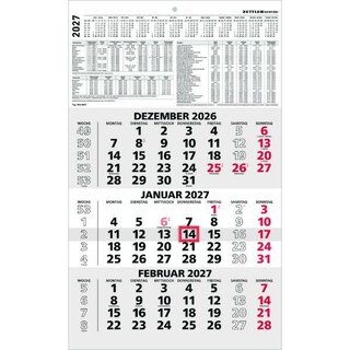 Zettler 3-Monatskalender 956, 30 x 49cm, schwarz/rot, 2027