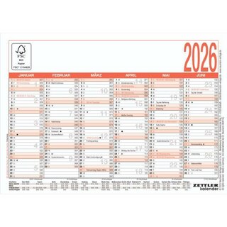 Zettler Jahresplaner 900, 6M/1S, A6, 2026