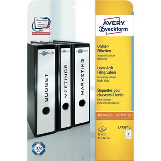 Ordner-Etiketten Avery Zweckform L4759, lang / breit, wei, 30 Blatt/90 Stck