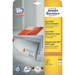Universal-Etiketten Avery Zweckform 4780, 48,5x25,4mm...