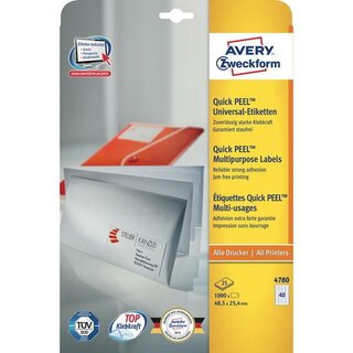 Universal-Etiketten Avery Zweckform 4780, 48,5x25,4mm (LxB), wei, 25Bl/1.200St