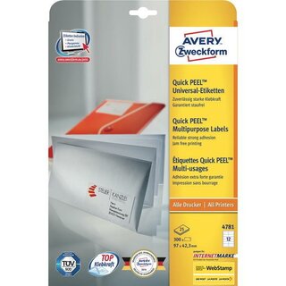 Universal-Etiketten Avery Zweckform 4781, 97x42,3mm (LxB), wei, 25Bl/360St