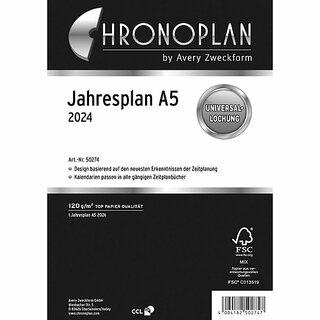 Chronoplan Jahresplaner 50276 Midi, 12M/2S, A5, Jahresset, 2027