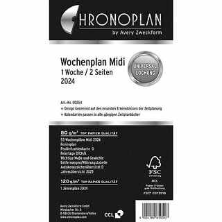 Chronoplan Jahresplaner 50256 Midi, 1W/2S, A5, Jahresset, 2026