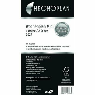 Chronoplan Jahresplaner 50256 Midi, 1W/2S, A5, Jahresset, 2027