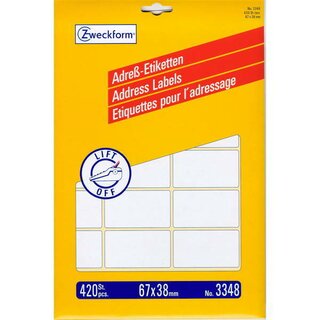 Adress-Etiketten Avery Zweckform 3348, 67 x 38mm (LxB), wei, 20Bl/420 Stck