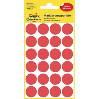 Markierungspunkte Avery Zweckform 3004, D 18mm, rot, 4 Blatt/96 Stck