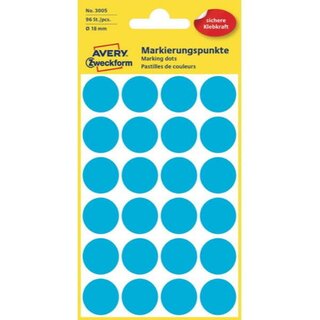 Markierungspunkte Avery Zweckform 3005, D 18mm, blau, 4 Blatt/96 Stck