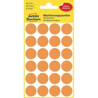 Markierungspunkte Avery Zweckform 3173, D 18mm, leuchtorange, 4 Blatt/96Stck