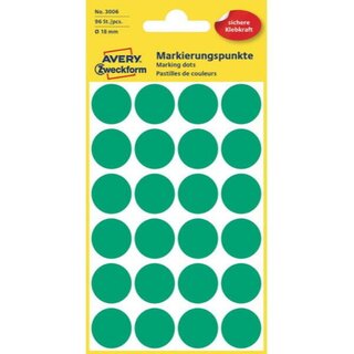 Markierungspunkte Avery Zweckform 3006, D 18mm, grn, 4 Blatt/96 Stck