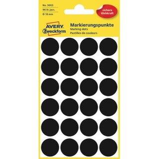 Markierungspunkte Avery Zweckform 3003, D 18mm, schwarz, 4 Blatt/96 Stck