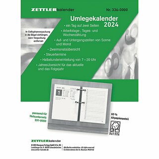Zettler Umlegekalender 336, 1T/2S, 80 x 10,8cm, passend fr 331-0000, 2026