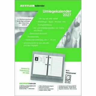 Zettler Umlegekalender 336, 1T/2S, 80 x 10,8cm, passend f�r 331-0000, 2027